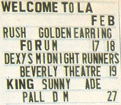 Golden Earring show announcement Los Angeles - Great Western Forum February 14-15 and 17-18, 1983